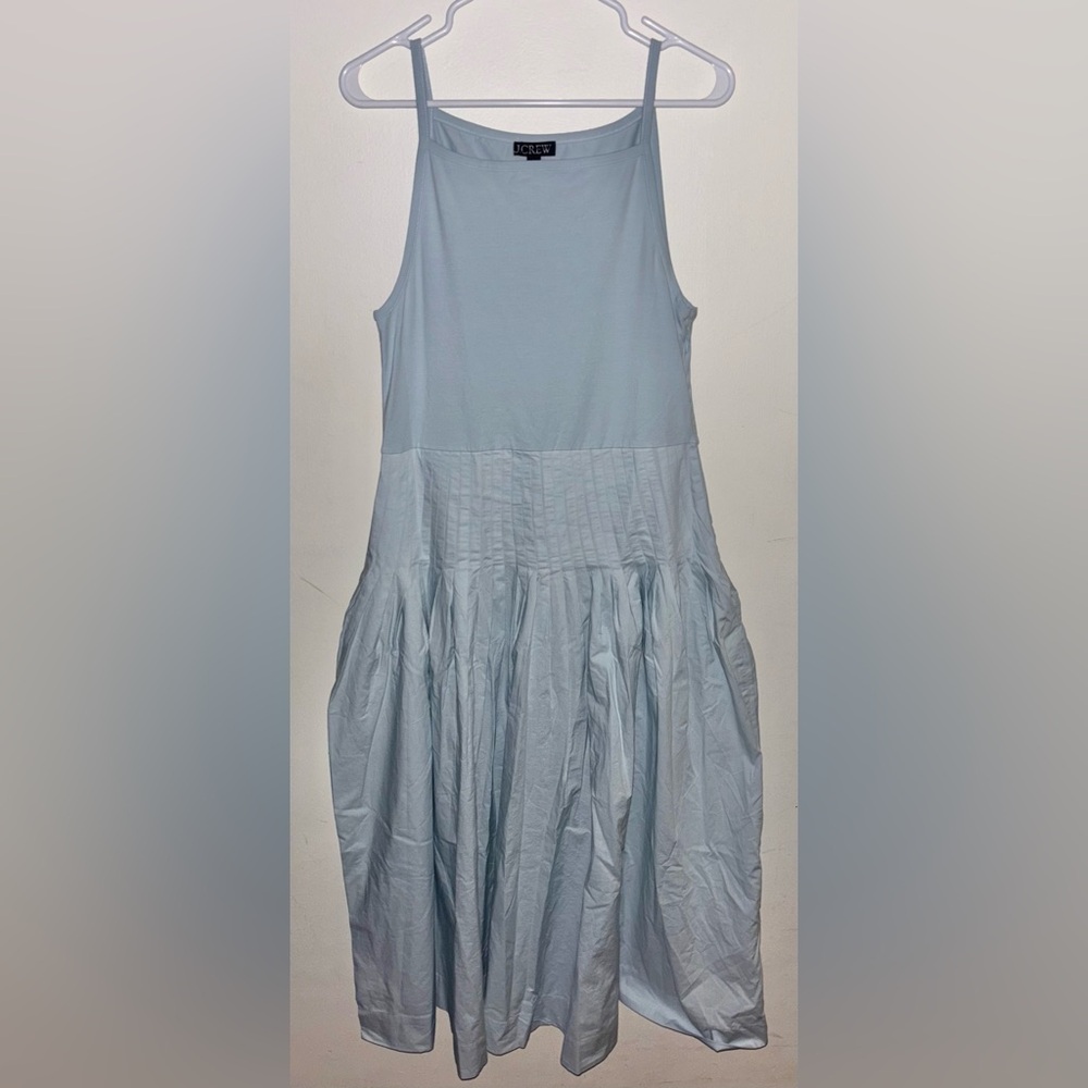 NWT J.Crew Pintuck mixy dress Large Edgewater Light Blue Preppy Midi Flowy - Picture 5 of 14